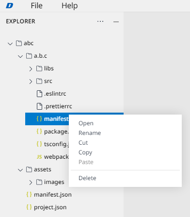 Document - Guides - Dart-IDE - User Interface - Explorer - Context menu