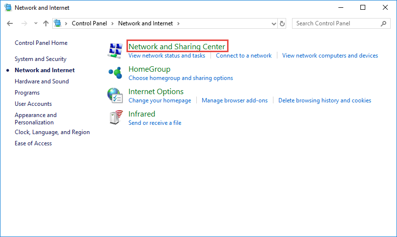 Document - Guides - Beginner's Guide - Run a Module - Network and sharing center