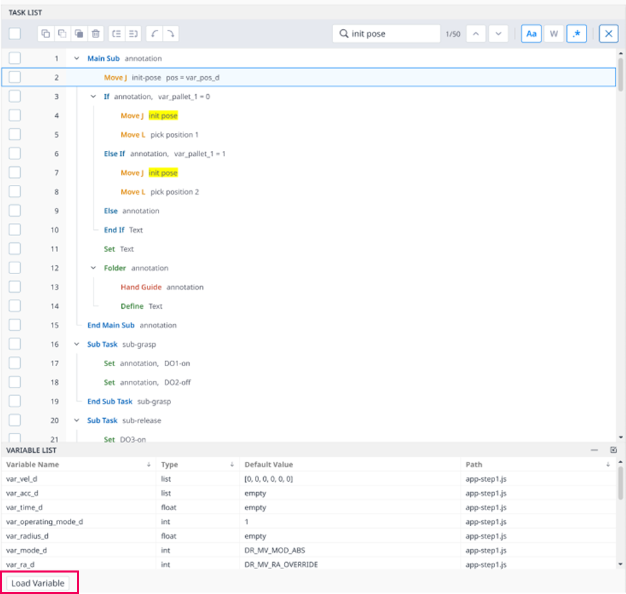 Document - Dart-IDE - DRL Generator - DRL User Interface - Variable List Panel - Load Variable